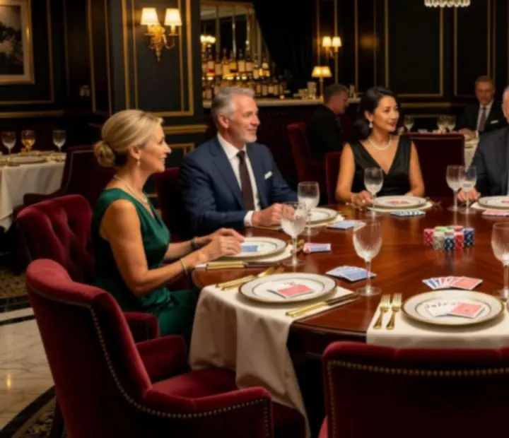 Private table set for a corporate night with dining and poker tables